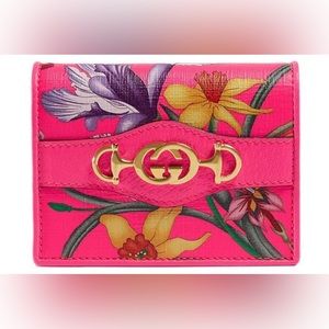 Gucci Supreme hot pink flora wallet with horsebit logo